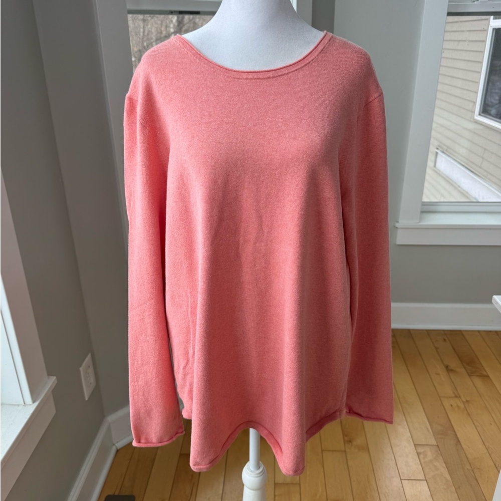 Duluth Trading Co Coral Pink Cotton Crewneck Relaxed Fit Sweater Sz XL